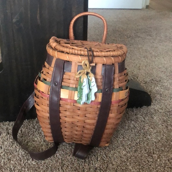 Vintage Bags Vintage Fishing Woven Basket Backpack Creel Fisherman